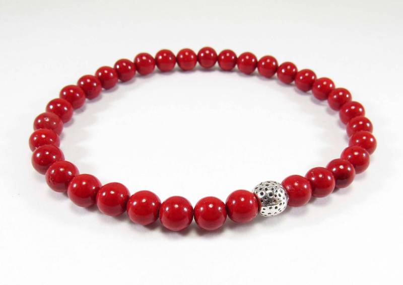 Fosil Beads 6 Mm Dunkelrote Perlen Armband Mit Antik Silber Akzent Perle, Herren Armband, Damen Schmuck, Schmuck von JDsFashionJewelry