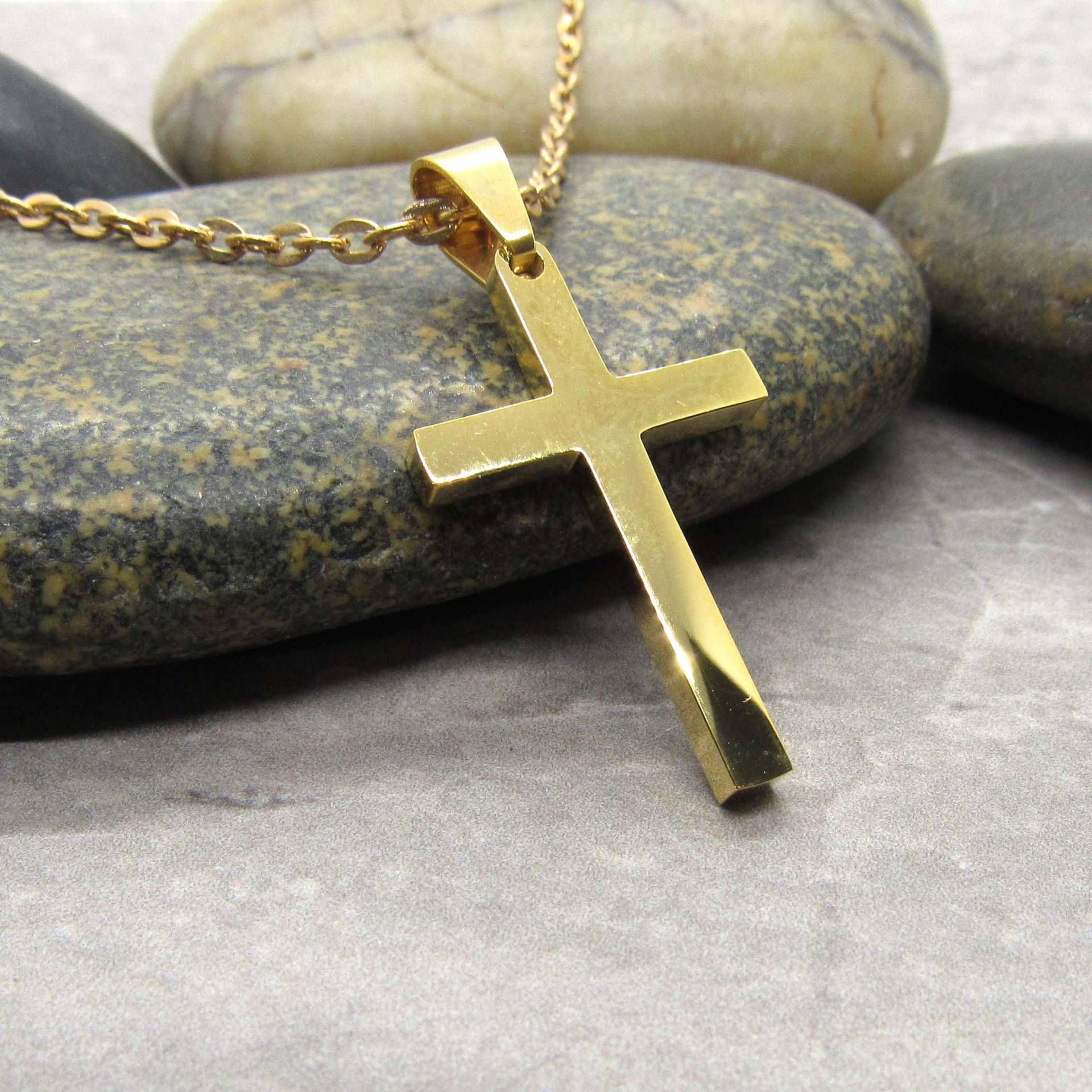 Gold-Ton-Edelstahl-Kreuz-Anhänger, Spiritueller Schmuck, Hypoallergener Männer-Halskette, Männerschmuck, Frauen-Halskette Gold-Ton-Edelstahl-Kreuz-Anhänger, Spiritueller Schmuck, Hypoallergener Männer-Halskette, Männerschmuck, Frauen-Halskette von JDsFashionJewelry