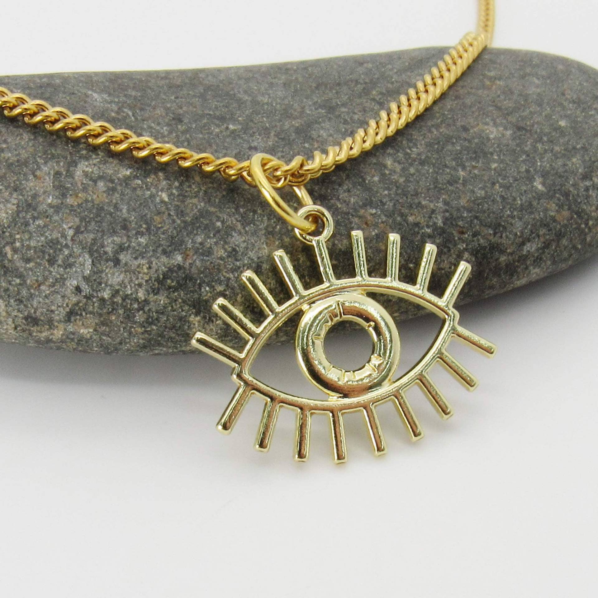 Goldfarbenes Auge Mit Wimpern Anhänger Halskette, All Sehendes Männer Frauen Spiritueller Schmuck von JDsFashionJewelry