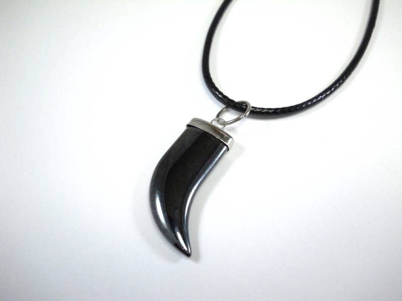 Hämatit Edelstein Horn Anhänger Halskette, Heiledelstein, Chakra Edelstein, Schwarze Herren Damen Halskette von JDsFashionJewelry