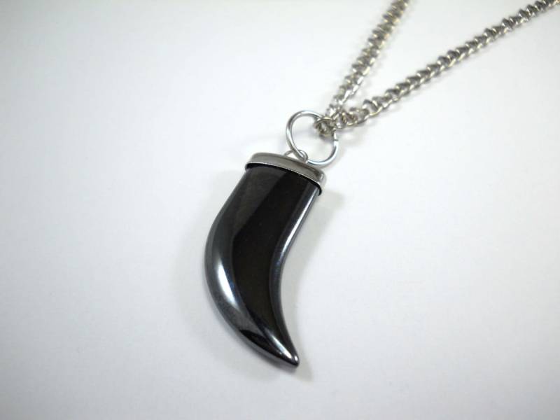 Hämatit Edelstein Horn Anhänger Halskette, Schwarzer Edelstein, Chakra Heilung Halskette Für Männer, Männer Frauen von JDsFashionJewelry