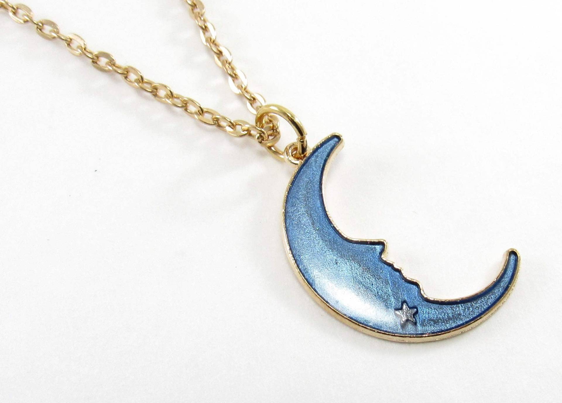 Halbmond Vergoldet Blauer Stern Emaille Glitter Anhänger, Natur Mond Schmuck, Herren Halskette, Damen Halskette Halbmond Vergoldet Blauer Stern Emaille Glitter Anhänger, Natur Mond Schmuck, Herren Halskette, Damen Halskette von JDsFashionJewelry