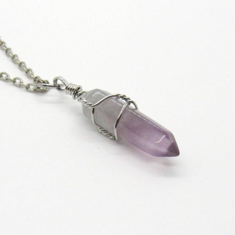 Helle Farbe Amethyst Kristall Draht Eingewickelt Anhänger, Herren Halskette, Edelstein Heilende Damen Halskette von JDsFashionJewelry