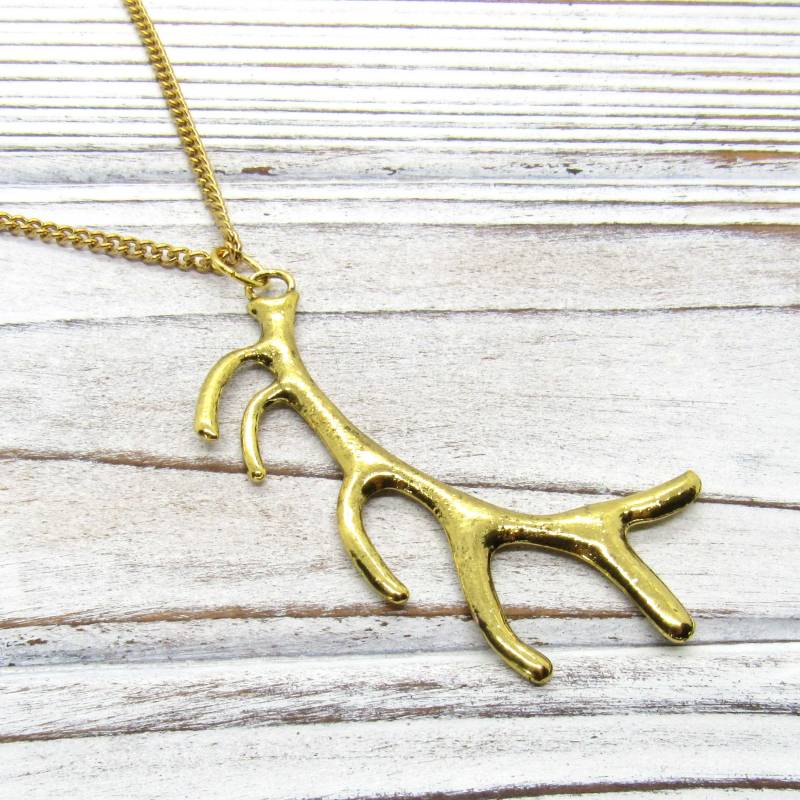 Hirschgeweih, Antique Gold Tone, Herren Halskette, Damen Tone Flache Gliederkette von JDsFashionJewelry