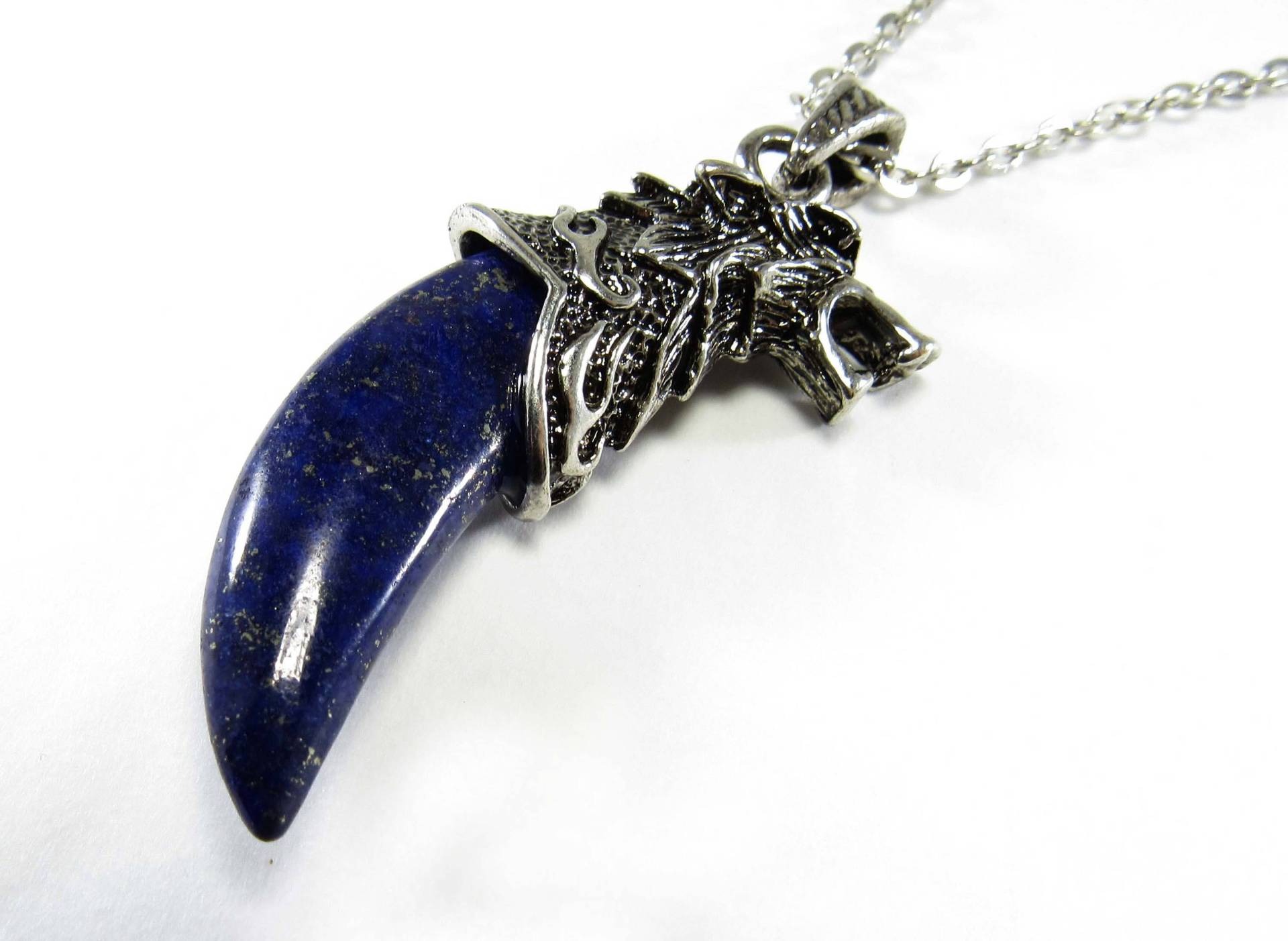 Lapis Lazuli Edelstein Wolf Kopf Zahn Anhänger Halskette, Tier Herren Damen Halskette Lapis Lazuli Edelstein Wolf Kopf Zahn Anhänger Halskette, Tier Herren Damen Halskette von JDsFashionJewelry
