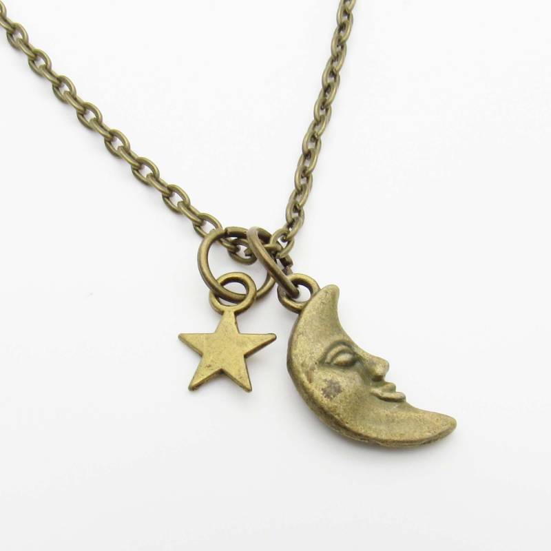 Mond Gesicht Stern Charms Anhänger Halskette, Celestial Anhänger, Herren Damen Charm, Und Halskette von JDsFashionJewelry