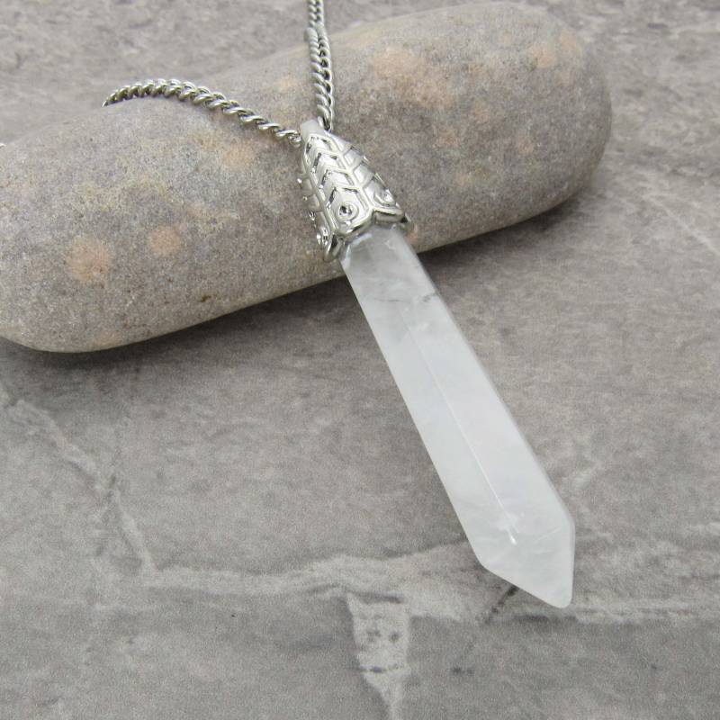 Natürliche Quarz Frosted Edelstein Anhänger Halskette, Herren Chakra Heilung Edelstein, Damen Halskette von JDsFashionJewelry