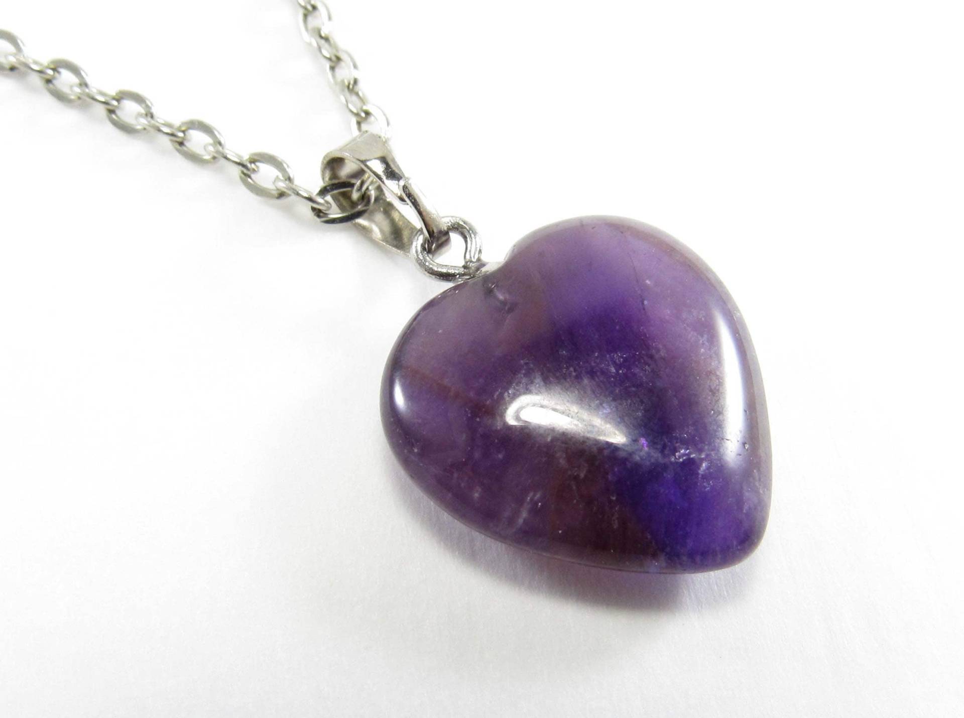 Natürlicher Amethyst-Herzanhänger, Amethyst-Heilkristall, Chakra-Halskette, Lila Kristallherzform-Halskette, Halskette Für Frauen von JDsFashionJewelry
