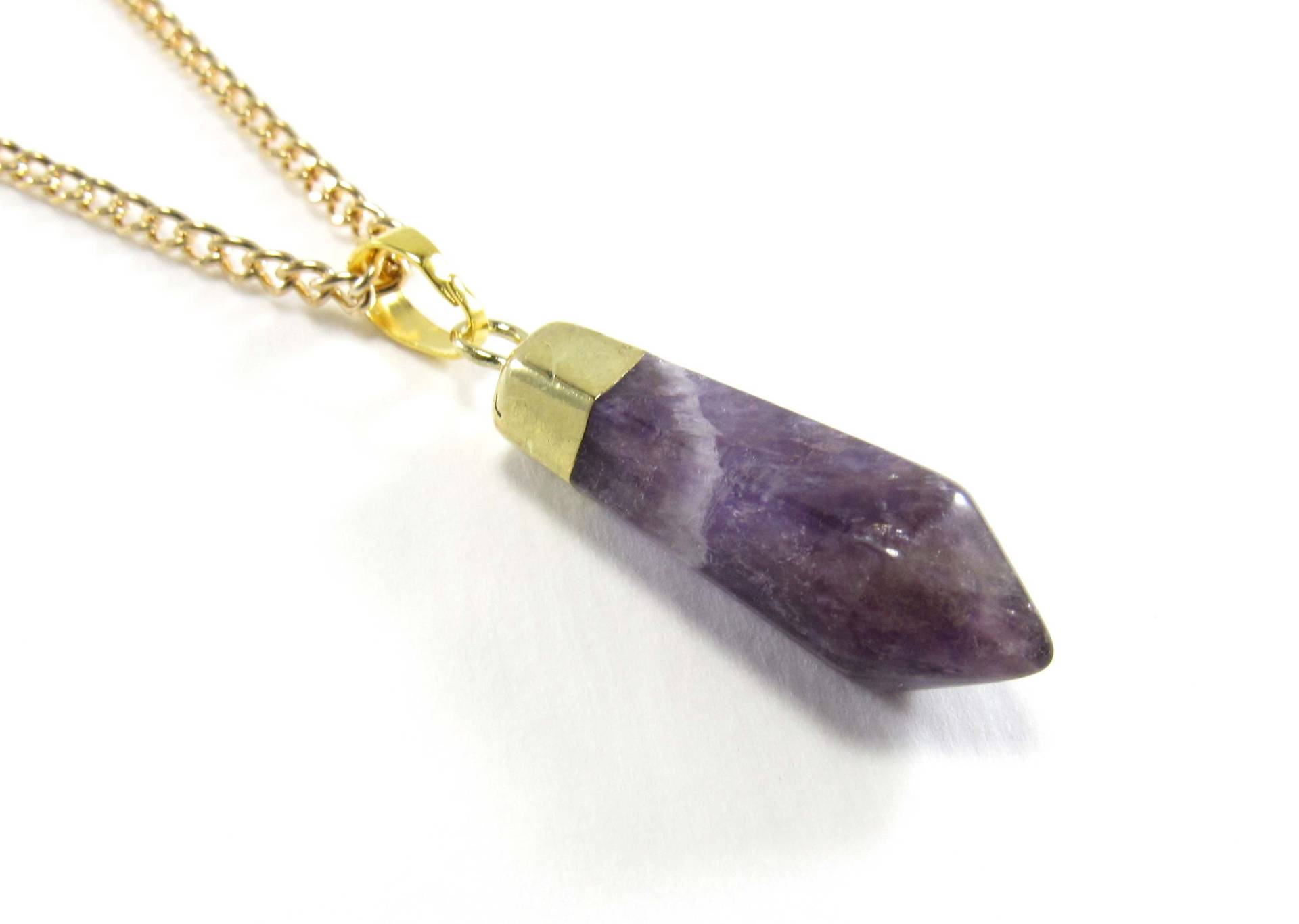 Natürlicher Amethyst Punkt Anhänger Mit Messingzubehör, Herrenhalskette, Amethystquartkristall, Heilkristallanhänger, Damenhalskette von JDsFashionJewelry