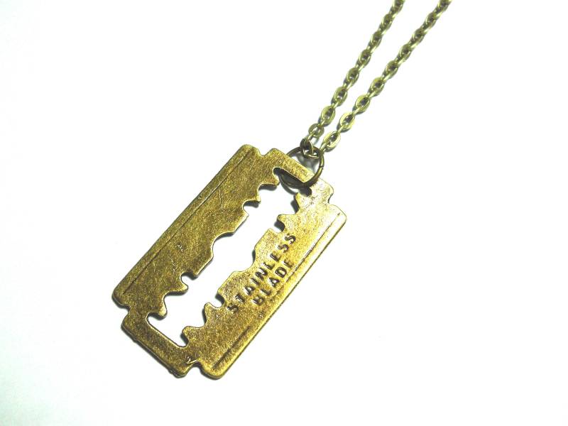 Rasierklinge Anhänger Halskette, Herren Damen Schmuck, Urban Street Fashion Antik Bronze Ton Kette von JDsFashionJewelry