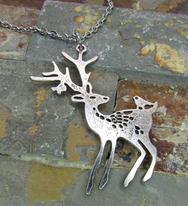 Rentier Anhänger Antike Silber Halskette, Urlaub Charme, Rudolph Anhänger, Halskette Für Frauen, Männer von JDsFashionJewelry