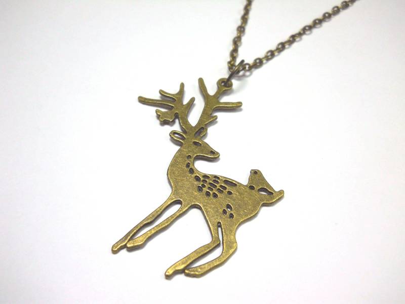 Rentier Anhänger Bronze Halskette, Anhänger, Weihnachten Rentier, Charm, Damen Herren Halskette von JDsFashionJewelry