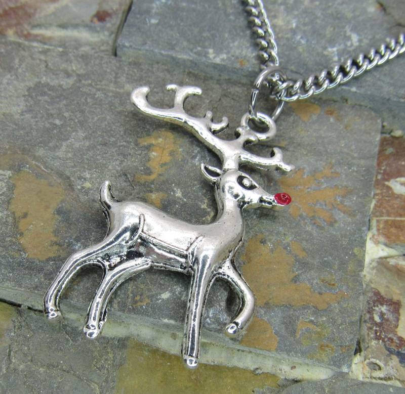 Rudolph Red Nose Reindeer Anhänger, Weihnachtsren-Halskette, Halskette Für Männer, Frauen, Weihnachtshalskette, Saisonaler Schmuck von JDsFashionJewelry