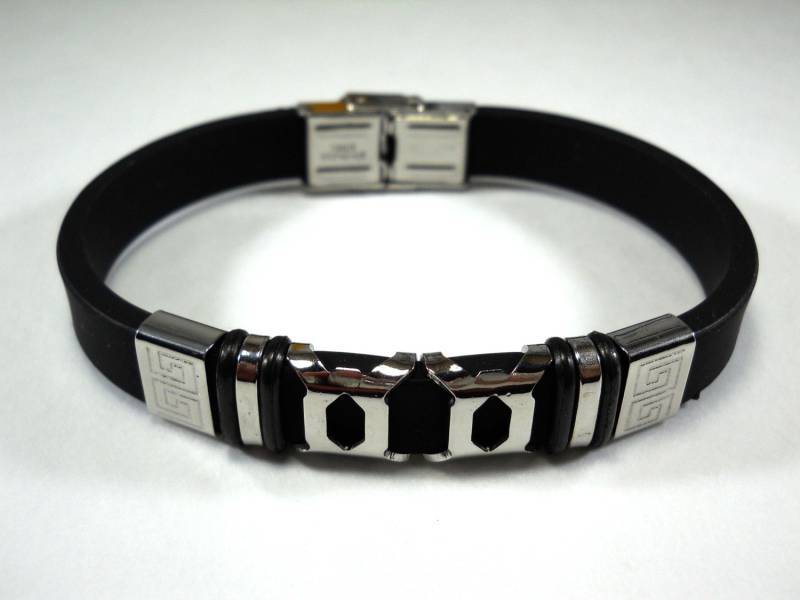 Schwarzes Silikon Und Edelstahl 304 Jugendstil Muster 8 1/2 "Armband Für Männer, Geschenk Modearmband, Herrenschmuck von JDsFashionJewelry