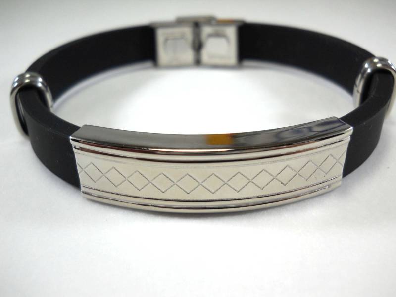 Schwarzes Silikon Und Edelstahl 304 Rautenmuster 8 1/2 "Herrenarmband, Geschenk Für Männer, Modearmband, Herrenschmuck von JDsFashionJewelry