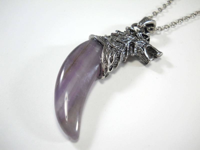 Wolf Kopf Amethyst Zahn Anhänger Halskette, Tier Halskette Für Männer, Frauen von JDsFashionJewelry