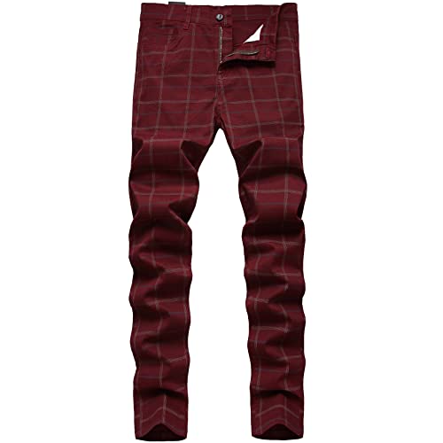 JE&NS Herren-Chinohose, Stretch, schmale Passform, flache Vorderseite, lässig, Skinny, kariert, 3303 Winered, 48 JE&NS Herren-Chinohose, Stretch, schmale Passform, flache Vorderseite, lässig, Skinny, kariert, 3303 Winered, 48 von JE&NS