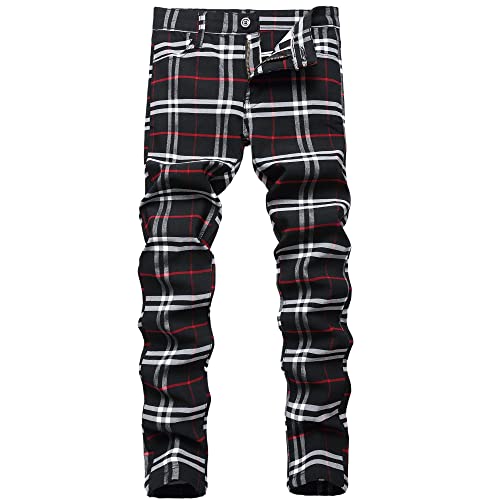 JE&NS Herren-Chinohose, Stretch, schmale Passform, flache Vorderseite, lässig, Skinny, kariert, Schwarz-Weiß-Plaid, 52 JE&NS Herren-Chinohose, Stretch, schmale Passform, flache Vorderseite, lässig, Skinny, kariert, Schwarz-Weiß-Plaid, 52 von JE&NS