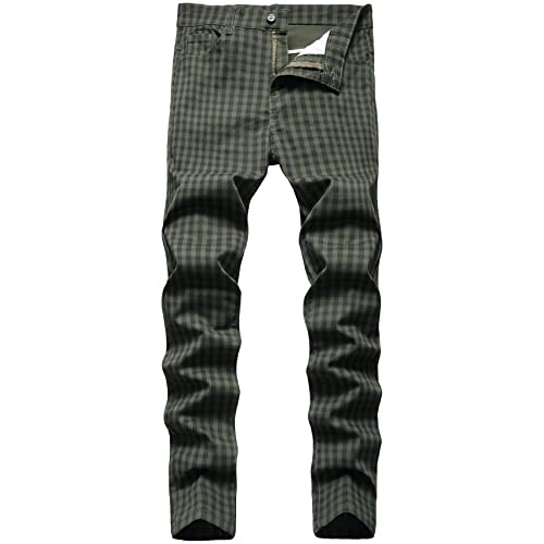 JE&NS Herren Stretch Slim Fit Flatfront Casual Skinny Chinos Plaid Kleid Hose, X3 Grün, 50 JE&NS Herren Stretch Slim Fit Flatfront Casual Skinny Chinos Plaid Kleid Hose, X3 Grün, 50 von JE&NS