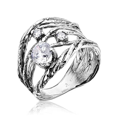 JEAN RACHEL JEWELRY Ring aus 925er-Sterlingsilber mit weißem, rundem, klarem Zirkonia-CZ-Stift, hypoallergen, nickel- und bleifrei, handwerklich gefertigte Designer-Kollektion, hergestellt in Israel von JEAN RACHEL JEWELRY