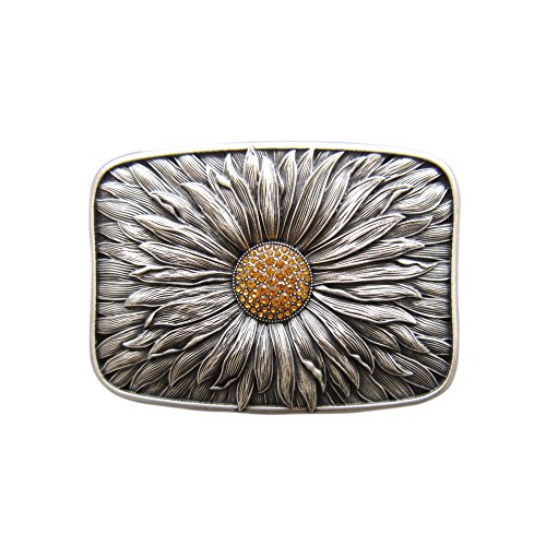 Jean's Friend New Antique Silver Plated Rhinestones Blooming Daisy Bling Belt Buckle Gürtelschnallen von Jean's Friend