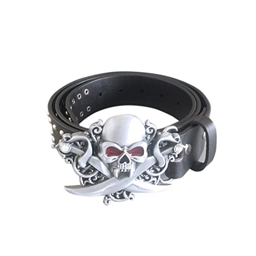 Jean's Friend New Gothic Skull Belt Gürtel Buckle Gürtelschnallen With Black Studded Genuine Leather Belt Gürtel (M 41 inches 105 cm) von Jean's Friend