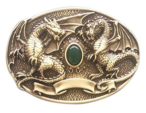 New Twin Dragon Oval Solid Brass Belt Buckle Gürtelschnallen von JEAN'S FRIEND