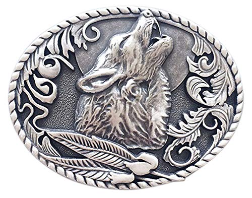 Jean's Friend New Vintage Silver Plated Western Shout Wolf Oval Belt Buckle Gürtelschnallen von Jean's Friend