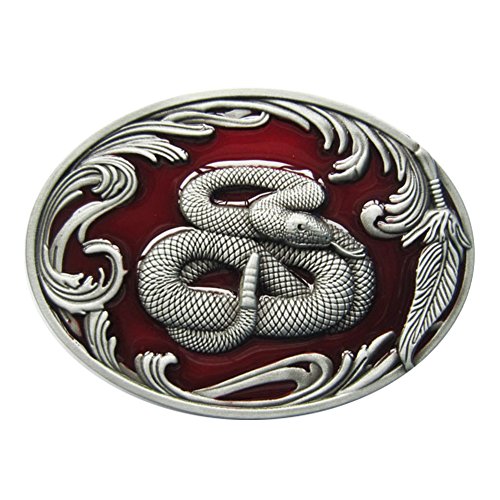 New Vintage Red Enamel Wildlife Snake Western Oval Belt Buckle Gürtelschnallen von JEAN'S FRIEND