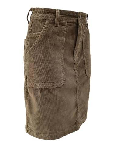 JEANIR Damen Low Stretch Denim A-Linie Rock 14 Pit Stretch Cord Knielang Mid Rock Mini Denim Rock mit Taschen .., camel, Klein von JEANIR