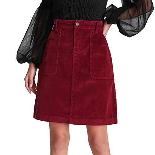 JEANIR Damen Stretch Midirock A-Linie Mit Reißverschluss Und Tasche, Knielang, Rot, Groß von JEANIR