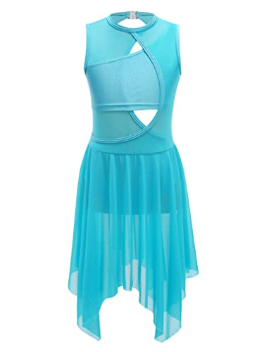 JEATHA Ballettkleid Ballettanzug Mädchen Tanzkleid Balletttrikot Baumwolle Gymnastik Leotard Tanzbody mit Mesh Rock Tütü Kinder Ballettkleidung B Blau Grün 146-152 von JEATHA