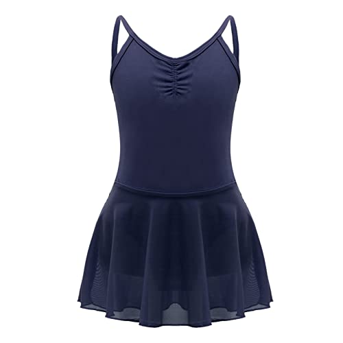 JEATHA Ballettkleid Ballettanzug Mädchen Tanzkleid Balletttrikot Baumwolle Gymnastik Leotard Tanzbody mit Mesh Rock Tütü Kinder Ballettkleidung Dunkelblau 134-140 von JEATHA