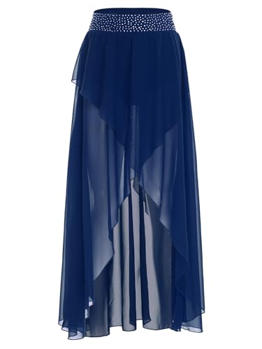 JEATHA Damen Chiffon Ballett Rock Wickelrock Langer Tanzrock Mit Schlitz Latin Cha Cha Rumba Tanz Kostüm Performance Bekleidung Navy blau XL von JEATHA