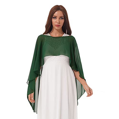 JEATHA Damen Chiffon Bolero Poncho Elegant Kurze Schulterjacke Festliche Leichte Fließende Bolerojacke Cover Up zum Hochzeitkleid Brautkleid Abendkleid Dunkelgrün One Size von JEATHA