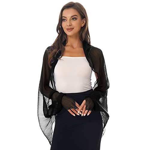 JEATHA Damen Chiffon Cardigan Schal Sonnenschutz Top Transparent Bolerojacke UV-Schutz Blazer Bikini Cover Up Sommer Schulterjäckchen Beachwear Schwarz One Size von JEATHA