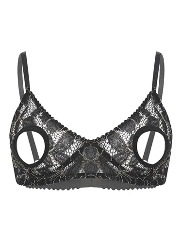 JEATHA Damen Dessous Spitze Büstenhebe Push Up Busenfrei Bra Top mit Bügel Bralette Lingerie Halbe Tassen Unterwäsche Reizwäsche Clubwear Schwarz L von JEATHA