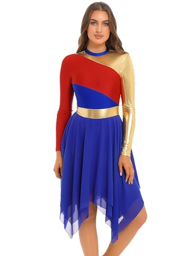 JEATHA Damen Eiskunstlauf-Kleid Ballettkleid Ärmellos Neckholder Top Ballettrock Tanzkleid Skater Kleider Trikotkleid Asymmetrischer Saum Gymnastikanzug B Royal Blau M von JEATHA