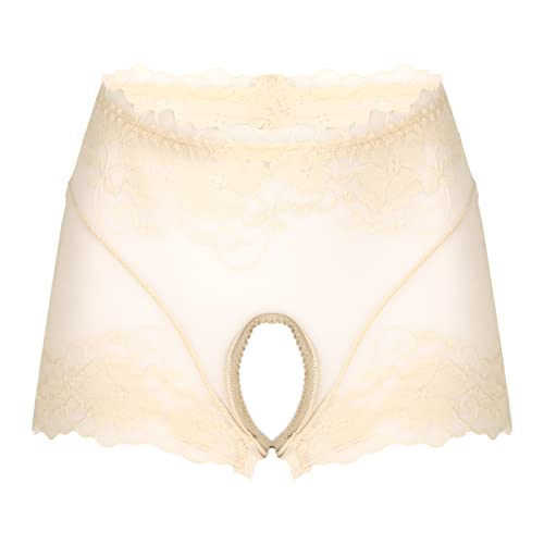 JEATHA Damen Erotik Dessous Spitze Höschen Ouvert-Panties Transparente Unterhose Sexy Unterwäsche Lace Briefs Offen Schritt Boxershorts Reizwäsche Nude B XL von JEATHA