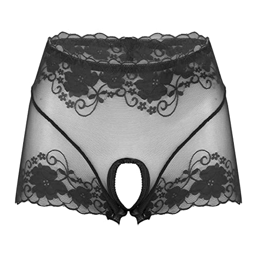 JEATHA Damen Erotik Dessous Spitze Höschen Ouvert-Panties Transparente Unterhose Sexy Unterwäsche Lace Briefs Offen Schritt Boxershorts Reizwäsche Schwarz B XL von JEATHA