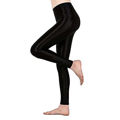 JEATHA Damen Glossy Leggings Strumpfhose Glänzende Yogahosen Hüfthose Fitness Yoga Tanz Hosen Stretch Sportleggings Jogginghose Schwarz XL von JEATHA