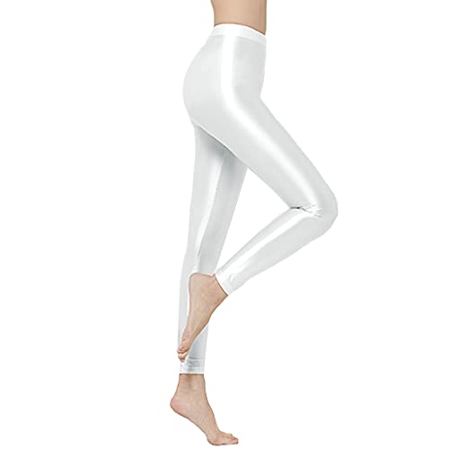 JEATHA Damen Glossy Leggings Strumpfhose Glänzende Yogahosen Hüfthose Fitness Yoga Tanz Hosen Stretch Sportleggings Jogginghose Weiß L von JEATHA