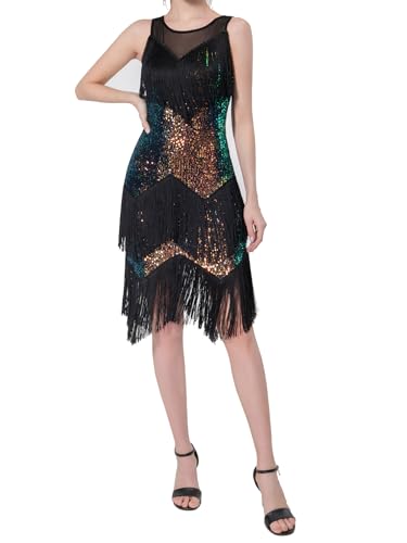 JEATHA Damen Pailletten Tanzkleider Latin Tango Cha-Cha Kleider Fransenkleid Sexy Sommerkleid Wickelkleid Minikleid Kostüm See Grün M von JEATHA