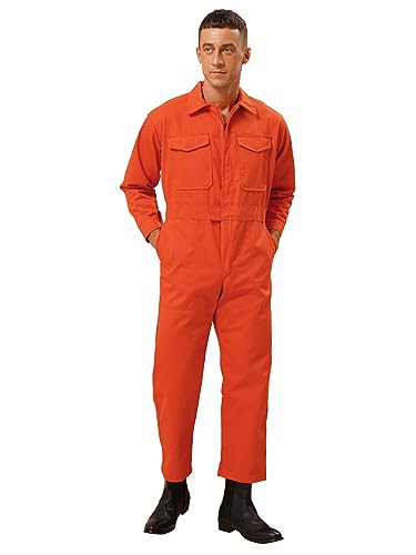 JEATHA Herren Abeitsoverall Langen Ärmeln Overall Arbeitskleidung mit Reißverschluss Schutzanzug Rallyekombi Arbeitskleidung für Mechaniker Uniform Reiniger B Orange L von JEATHA