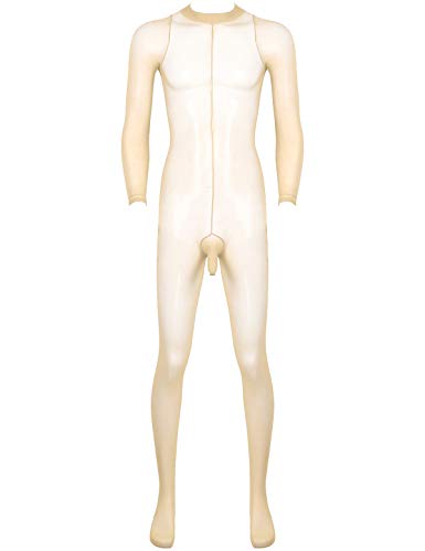 JEATHA Herren Overall Transparente Jumpsuit Bodystockings Langarm Bodysuit Erotische Dessous Stretch Ganzkörper Strumpfhosen Sissy Unterwäsche Reizwäsche Nude OneSize von JEATHA