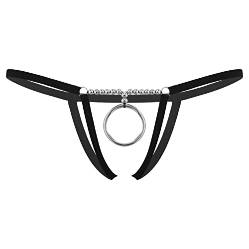 JEATHA Herren Sissy Unterwäsc Tanga Strings mit Perlen O-Ring Spitze Unterhose Hipster Konvexer Beutel Niedrige Taille T-Back Erotik Reizwäsche Ouvert-Höschen a_Schwarz One Size von JEATHA