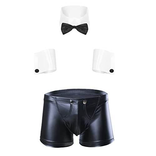 JEATHA Herren Stripper Set Chippendales Kostüm Männer Strip Set Stripperkostüm Erotik Dessous Kragen+Armbänder+Boxershorts Leder Unterhose Junggesellenabschied Kostüm Type c XL von JEATHA