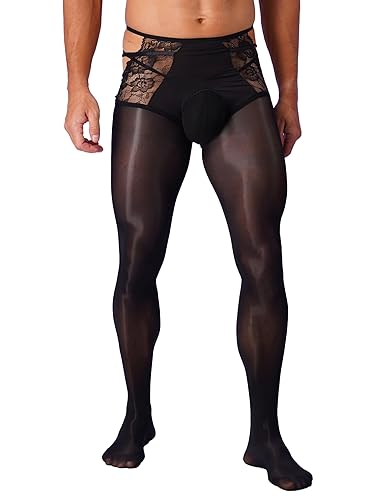 JEATHA Herren Strumpfhose Leggings Sissy Unterwäsche Feinstrumpfhose Stretch Herrenstrumpfhose Männer Lang Unterhose mit U-Beutel Lingerie Reizwäsche B Schwarz ohne Schritt L von JEATHA