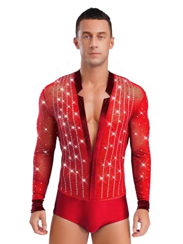 JEATHA Herren Tanzbody Latein Overalls Tango Rumba Langarm Oberteil mit Strass V-Ausschnitt Tanzanzug Standard Tanz Ballsaal Wettkampf Kostüm Rot XXL JEATHA Herren Tanzbody Latein Overalls Tango Rumba Langarm Oberteil mit Strass V-Ausschnitt Tanzanzug Standard Tanz Ballsaal Wettkampf Kostüm Rot XXL von JEATHA