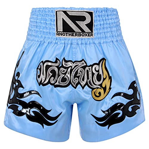 JEATHA Herren Thaiboxhose Muay Thai Kurze Hose Thaiboxen Shorts Kampf Kickboxen Sparring Boxen Shorts Sportshorts Sommershorts Thai Trainingsshort Hellblau 3XL von JEATHA